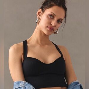 By Anthropologie Seamless Black Ribbed Sweetheart Bralette SZ s/m